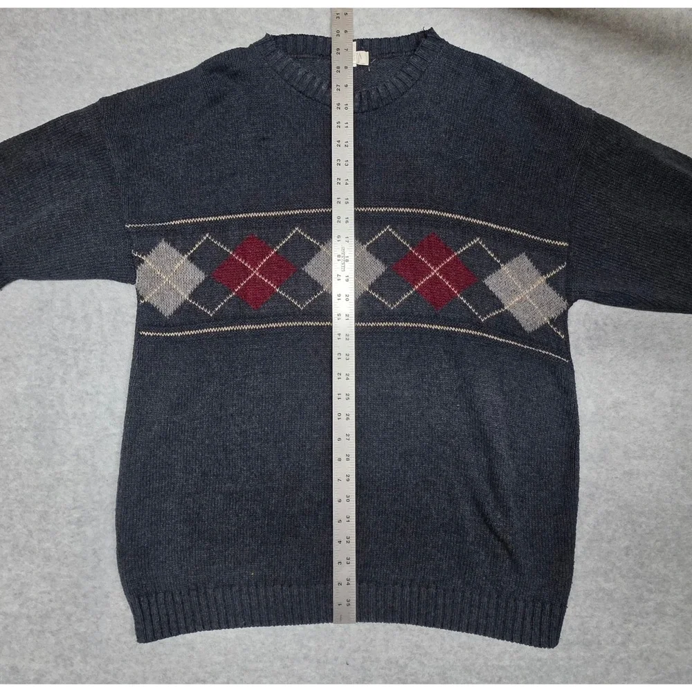 Exacta Vintage Gray Argyle Sweater Mens XL Pullover Crewneck Casual USA 1990s